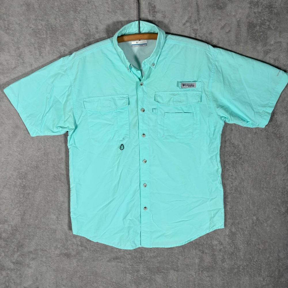 Columbia PFG Bahama II Short Sleeve Fishing Shirt Aqua Mint Mens XS XM7150